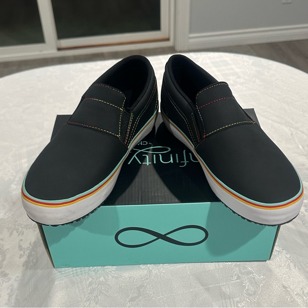 Chic Black Slip-On Loafers with Multicolor Trim